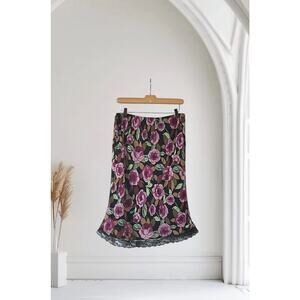 Lapis Flare Skirt With Roses Size Large
